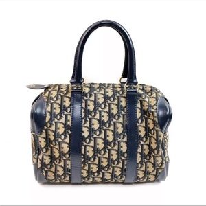 Christian Dior Hand Bag Trotter Navy Blue Canvas